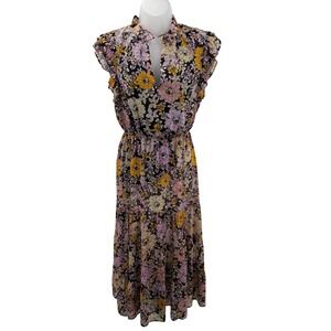 NWT BB Dakota by Steve Madden Yellow Floral Chiffon Tiered Maxi Dress Womens S